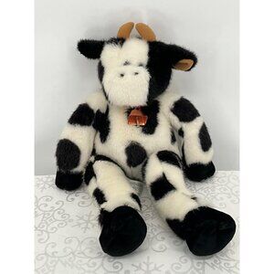 Build-A-Bear Workshop Black & White Cow 1997 Plush Toy With Red Bow & Copper Bel
